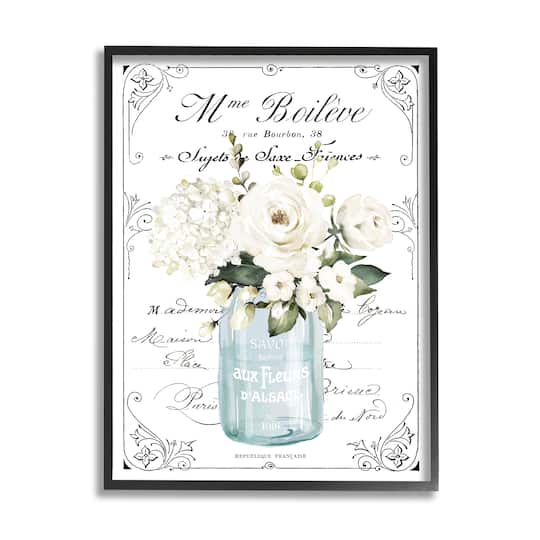 Stupell Industries Vintage Parisian Floral Bouquet White Farmhouse Flowers Framed Wall Art